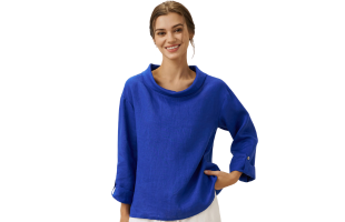 100% Leinen Drapierte Hals Top HOLLIS