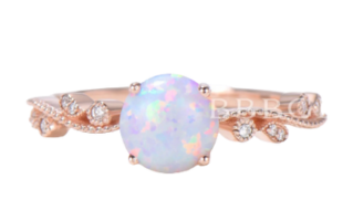 14K/18K Female Opal Diamond Engagement Ring Bezel Set