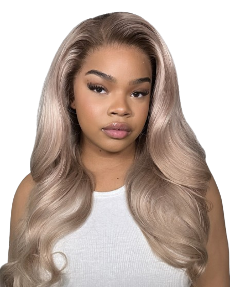 Ash Blonde with Dark Roots Ombre Color Blowout In Wavy 13x4 Lace Front Human Hair Wig Free Part