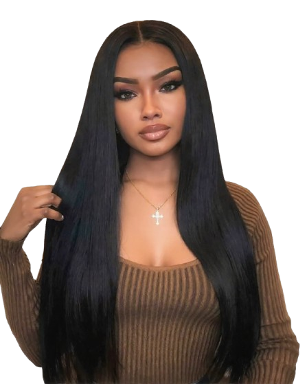 Silky Straight Natural Black 13x4/6x5 Pre-Cut Lace Front Human Hair Wig