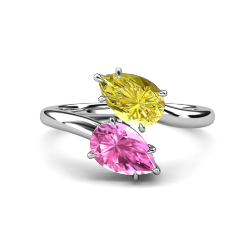 Amoura 2,80 ct Birnenförmiger Lab-Grown Gelber Diamant & Birnenförmiger Kreierter Pinker Saphir Toi Et Moi Verlobungsring