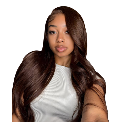 Arabella 13x4 Frontal Lace & 6x5 Invisible Knots Glueless Schokoladenbraun Körperwelle/Silky Straight Perücke mit realistischer Haarlinie