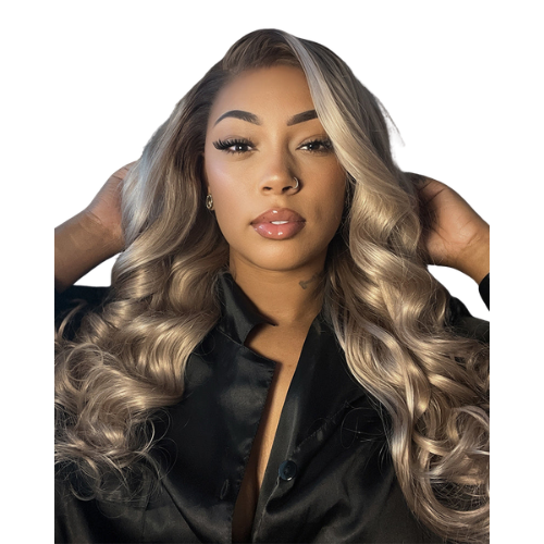 Arabella 13x4 Frontal Lace Aschblond Ombre Lockenwelle Perücke Anfängerfreundlich
