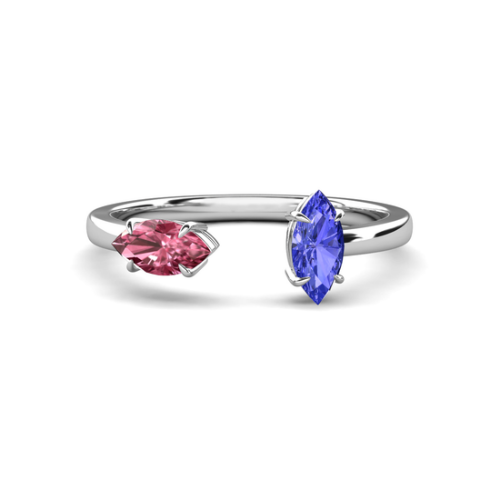 Aziza 0.50 ct Marquise Cut Pink Tourmaline & Tanzanite Zwei-Stein O-Arm Engagement Ring
