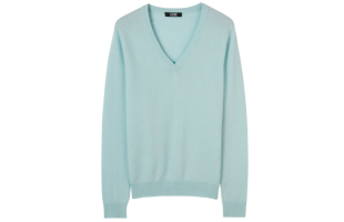 Basic V-Neck Cashmere Sweater in Blue Glass