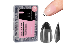 Beetles Etch-X Extra Kurze Mandel-Nagelspitzen - 288 Stück Vorgeformte Klare Vollabdeckung (12 Größen)