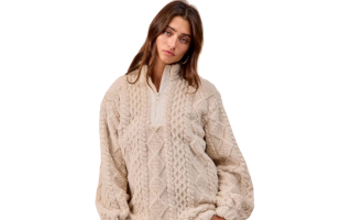 BiBi Patterned Soft Fleece Half Zip Up Top