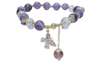Buddha Stones Natural Amethyst Crystal Spiritual Butterfly Charm Bracelet