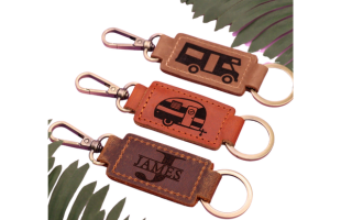 Camper Leather Keychain with Heavy Duty Ring & Clasp, Real Leather
