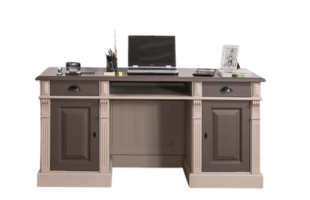 Landhaus Massivholz Schreibtisch graubeige-braun