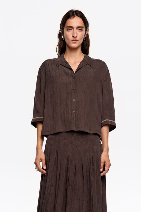 Hemdbluse verstellbares Armloch Braun