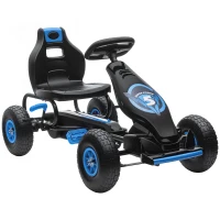 HOMCOM Kids Go-Kart with Pedals and Adjustable Seat, Indoor & Outdoor, for Ages 5+, Blue+Black, 121 x 58 x 61 cm