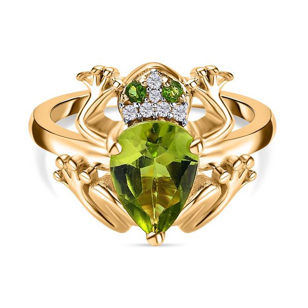GP Trionfo Kollektion - Natürlicher Peridot, Natürlicher Chromdiopsid Ring 925 Silber Gelbgold Vermeil (Größe 19.00) ca. 1.93 ct