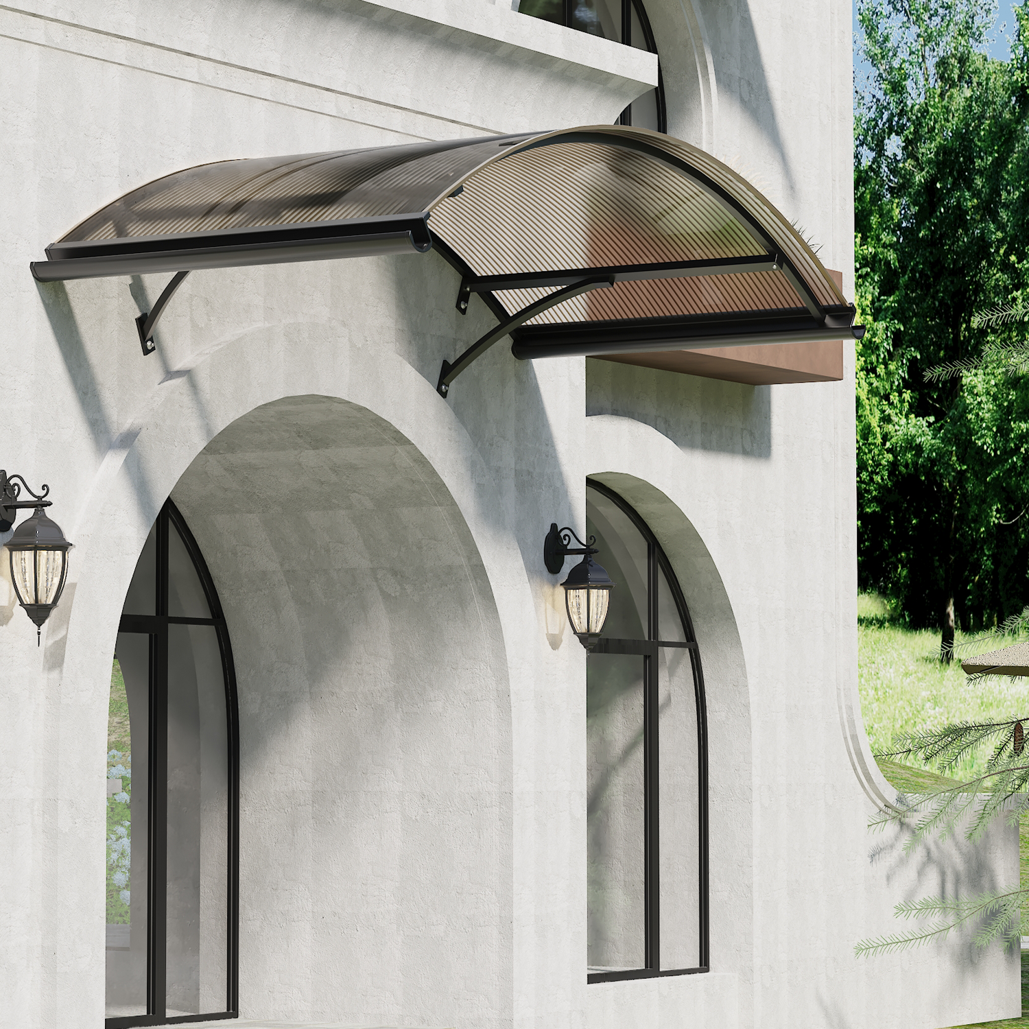 Dawninghome Runde Bogenmarkisen mit Aluminiumlegierungsbeschlägen für Tür-Patio-Hausdekoration