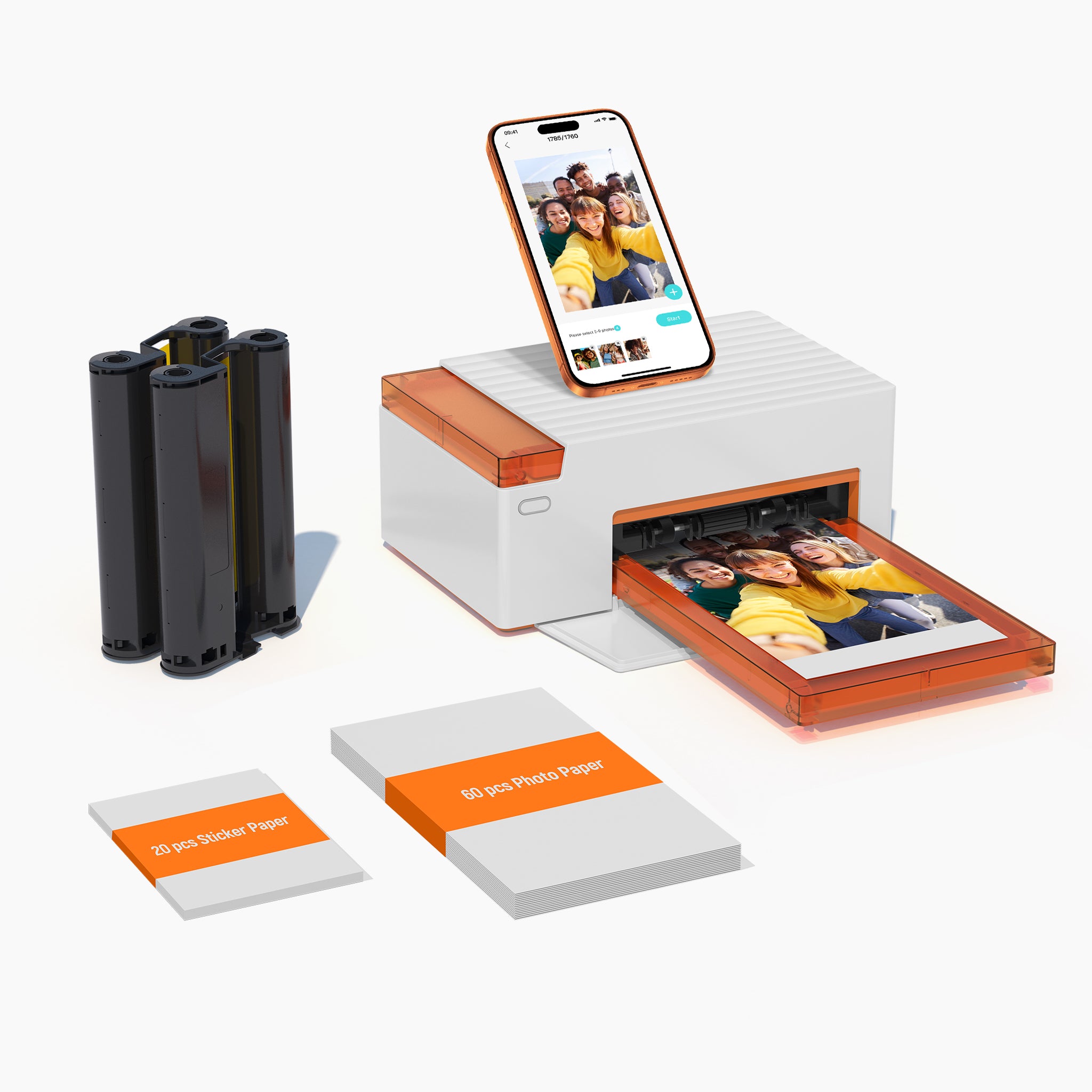 Amber M110 Sofort-Bluetooth-Fotodrucker (60 Blatt 4x6" Papier & 20 Blatt 3x3" Stickerpapier)