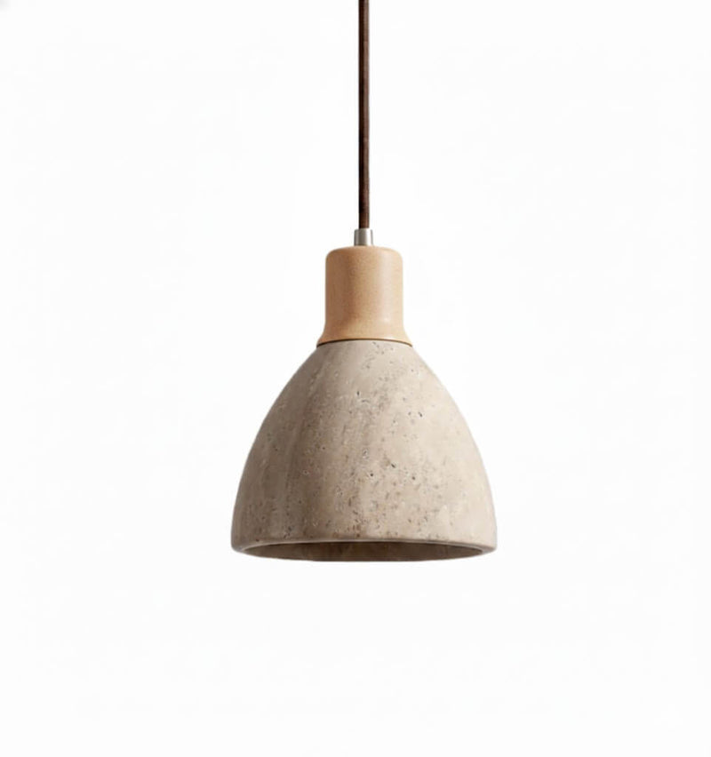 Strata Modern Organic Pendant Light — Travertine Stone & Wood Kitchen Island Lighting
