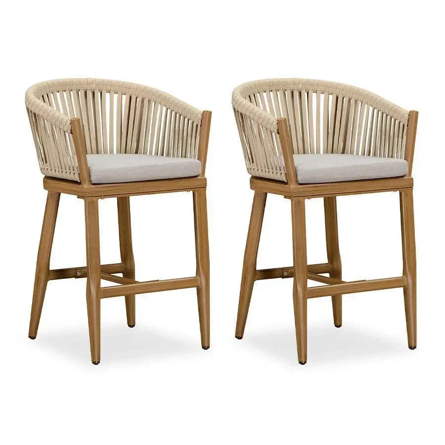 PURPLE LEAF Barhocker - Rattan Barstühle mit Rückenlehne und Kissen