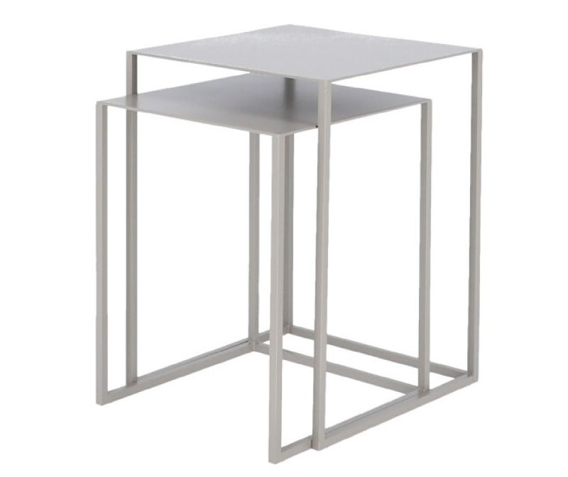 Beistelltisch Set PUR aus pulverbeschichtetem Metall, modern, taupe, 2-teilig, quadratisch