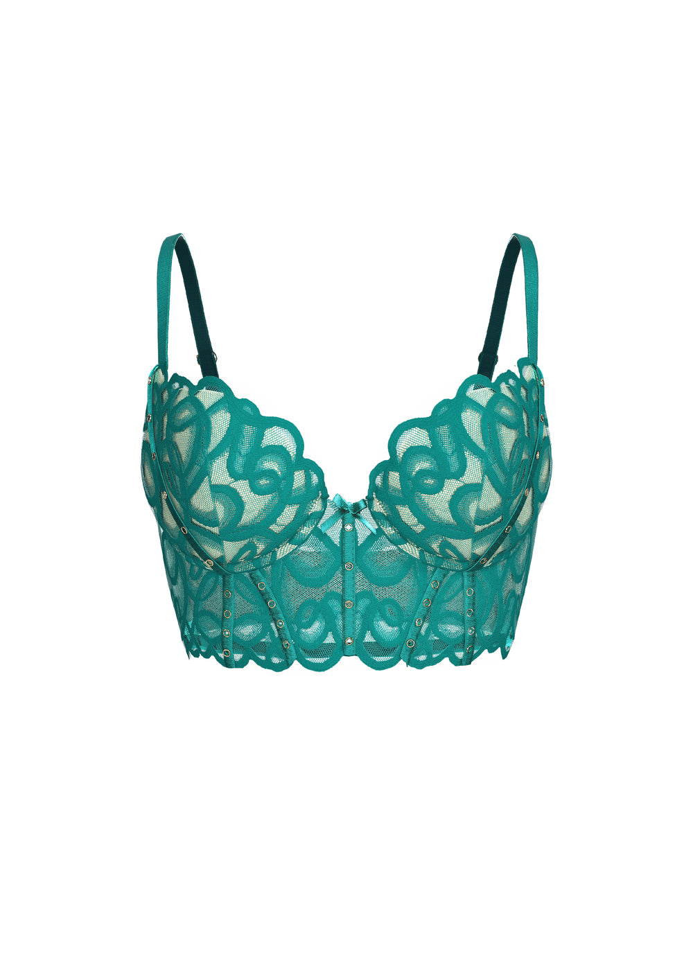 CINDY Green Lace Push-Up Wired Molded Cup Demi Long Bra