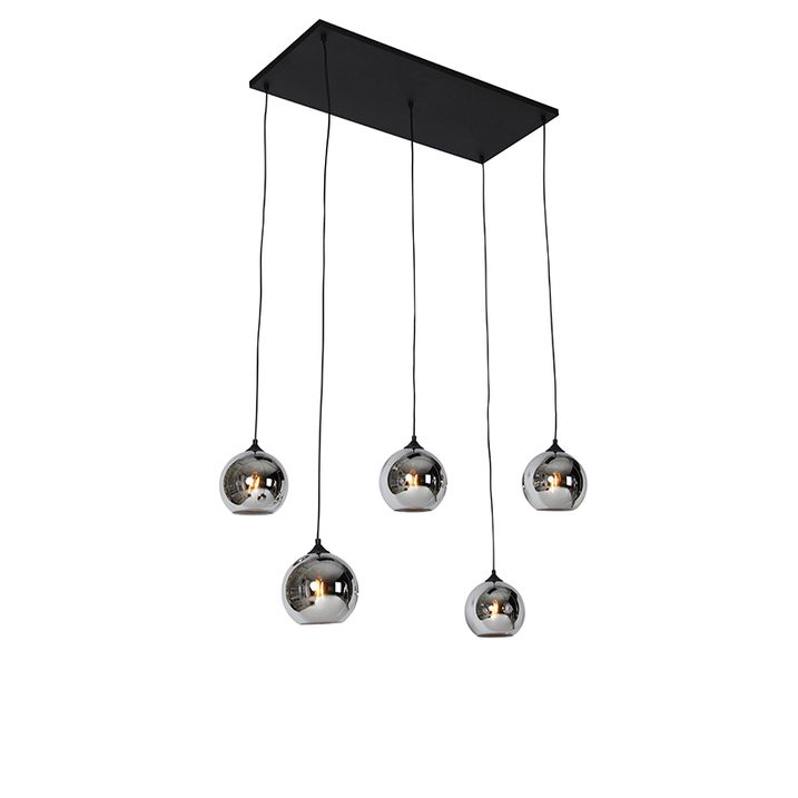 Art Deco Pendant Light Black with Smoked Glass 5-Light - Wallace