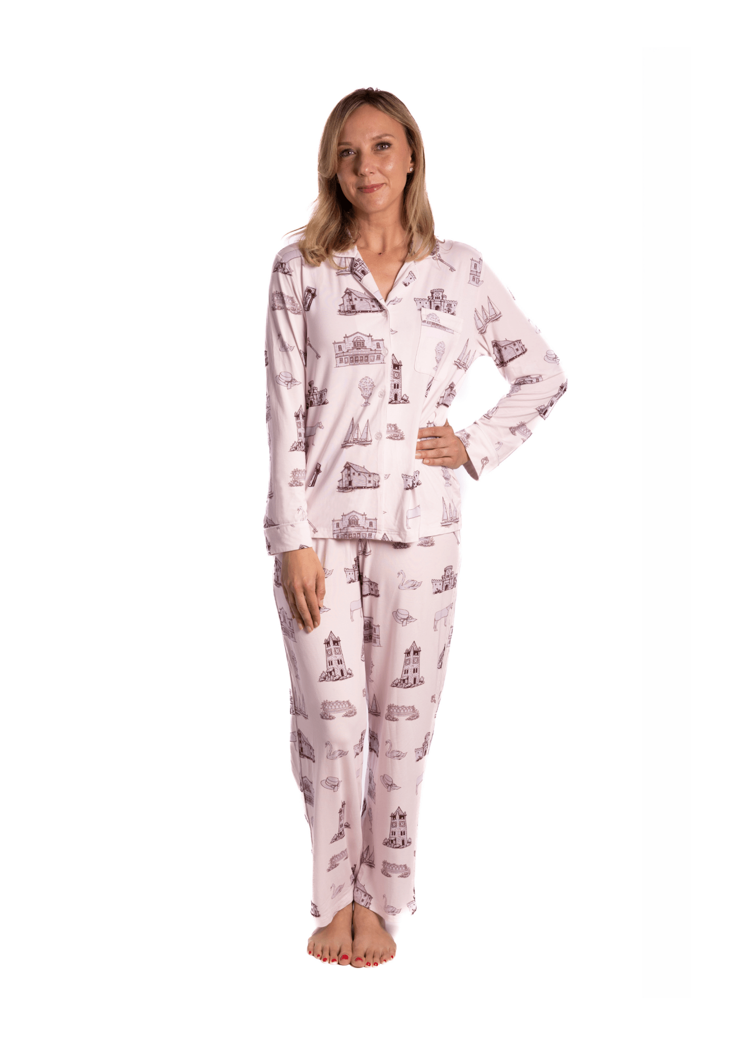 Roslyn & Sands Point Toile Langarm-Bamboo-Schlafanzug-Set