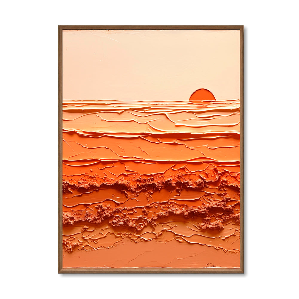Sonnenaufgang Harmonie – Abstrakte Textur Landschaft in warmen Orangetönen, Sonnenuntergang über Wellen