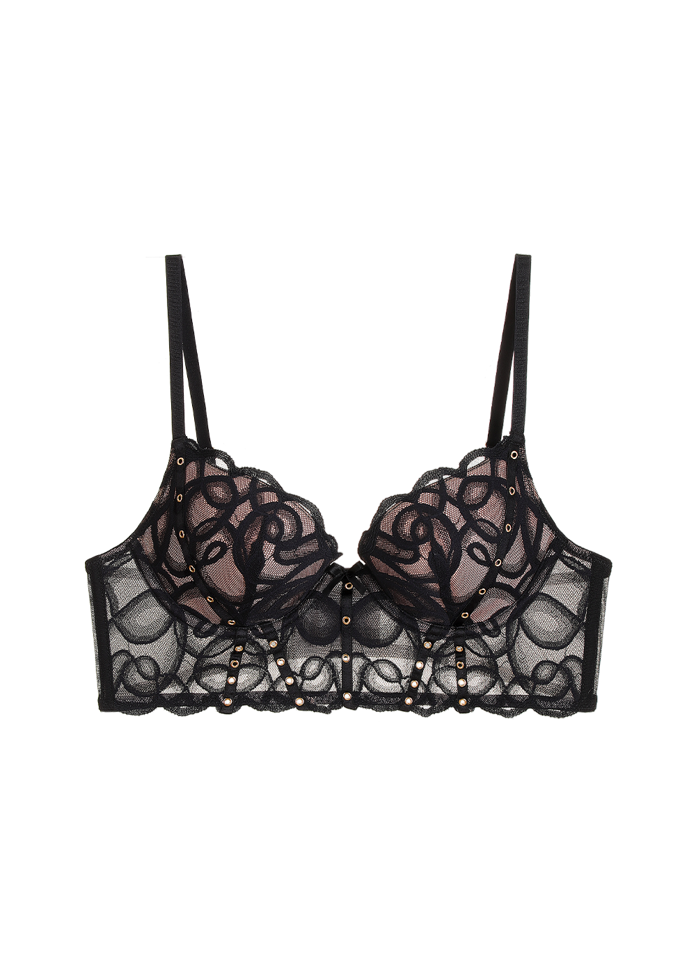 CINDY Lace Push-Up Wired Molded Cup Demi Long Bra