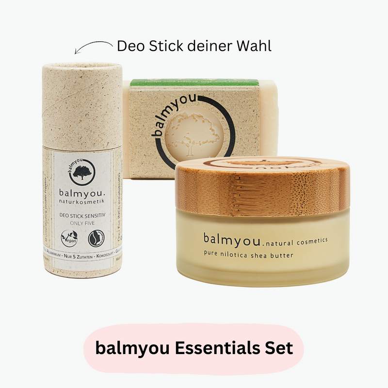 balmyou Essentials Set (Nilotica Sheabutter 100ml, Nilotica Shea Facial Cleanser, Deo Stick of your choice)