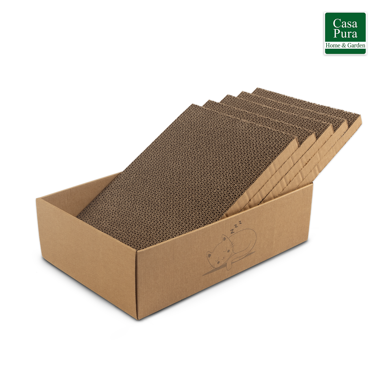Katzenkratzbox Tiger | Karton mit 5 Kratzbrettern | Krallenpflege für Tiere | 43,5 x 29,5 x 14 cm