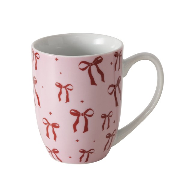 Becher 'Boucle' mit Schleifen all over rosa/dunkelrot