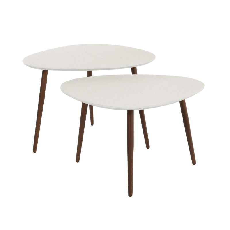 Couchtisch 2er-Set Marbre, cremeweißer Marmor-Komposit, modern organisch, bronzefarbene Beine