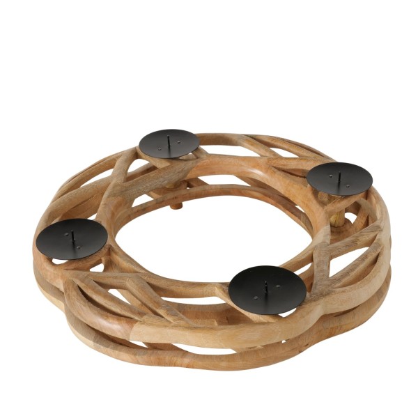 Runder Kerzenhalter aus Mangoholz für vier Kerzen D:41cm