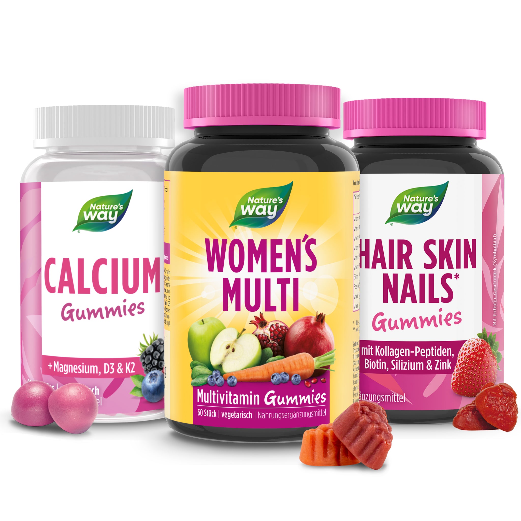 Women's Power Set | Vitamine für Frauen | A-Z Multivitamin | Hair Gummies mit 2500 µg Biotin | 500 mg Calcium | 180 Stk