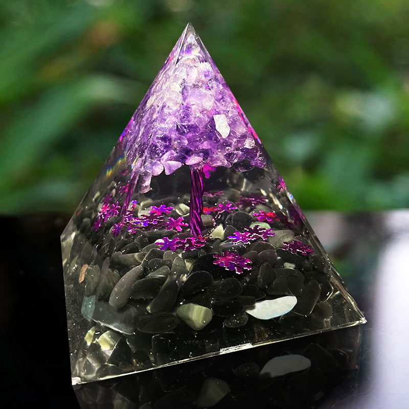 Olivenorma Amethyst Obsidian Baum-des-Lebens Orgone-Pyramide