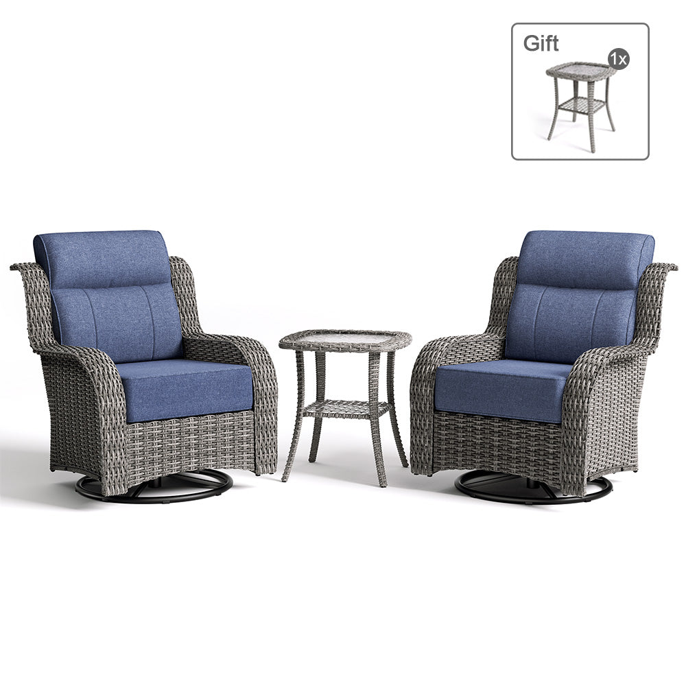TARN Outdoor Wicker Schwenk-Glider-Stühle mit Beistelltisch