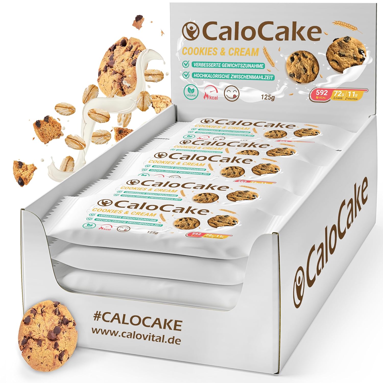 Hochkalorische Nahrung als Ausdauer- & Energieriegel mit viel Protein | Mahlzeiten Riegel vegan & laktosefrei | CaloCake 24er Box je 125g