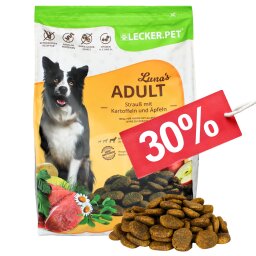 4 - 12 kg Lecker.Pet® Lunas Adult Strauß mit Kartoffel & Apfel Hundefutter Trockenfutter