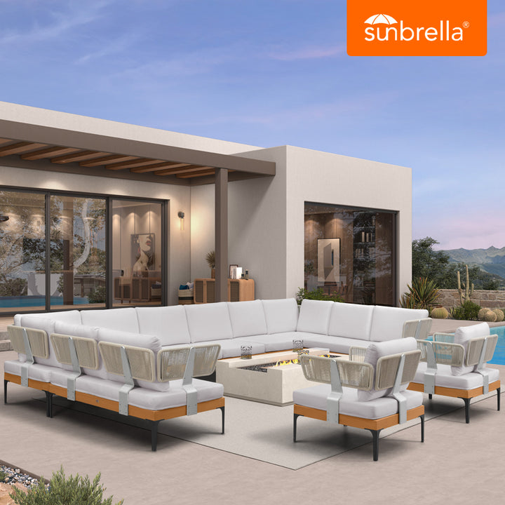 PURPLE LEAF Sicilia Klassischer Modularer Außen-Sofa mit Sunbrella weißen Kissen