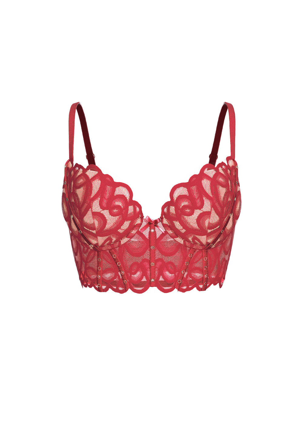 CINDY Red Lace Push-Up Wired Molded Cup Demi Long Bra