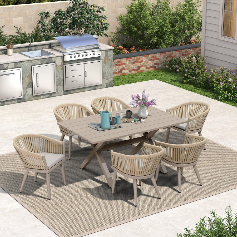 PURPLE LEAF 7/9/11 Teile Outdoor Essgruppe Aluminium Tisch & Rattan Stühle