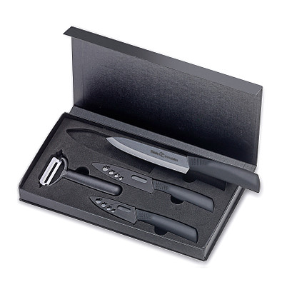 4-Piece Ceramic Knife Set with Dark Blades