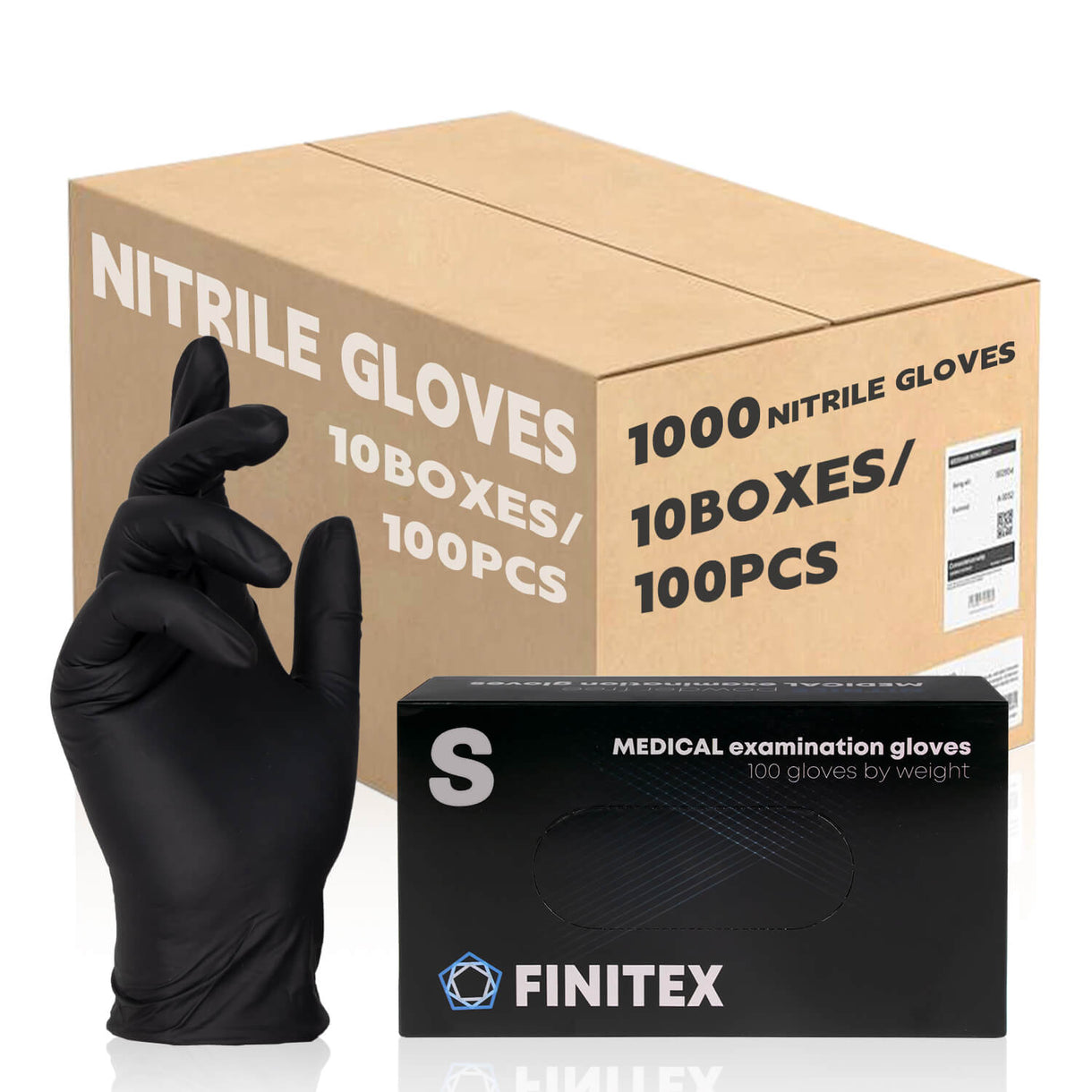 FINITEX 5 Mil Black Nitrile Gloves, 1,000pcs (Bulk)