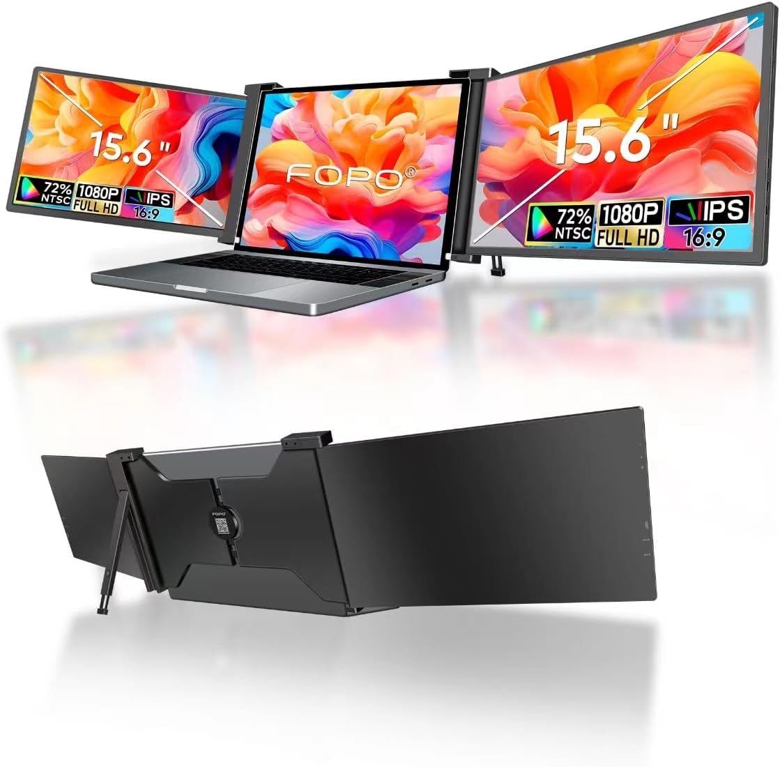 FOPO 15.6 Inch Triple Monitor for Laptop, FHD 1080P IPS Portable Monitor for 15.6-19” Laptop
