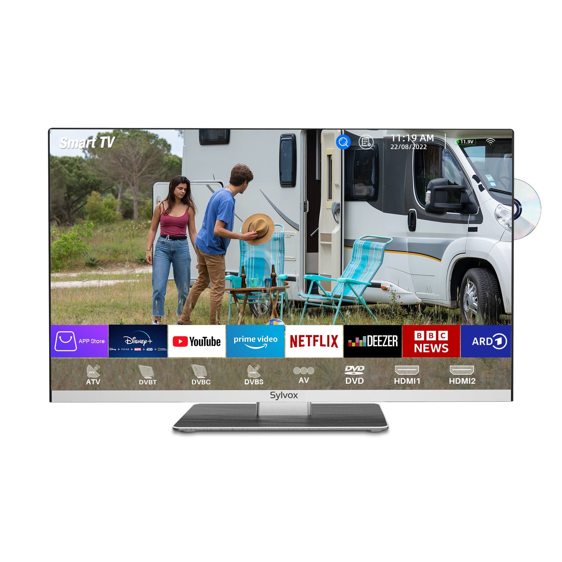 Sylvox 22" Smart 12V TV with DVD player (2023 Limo series)