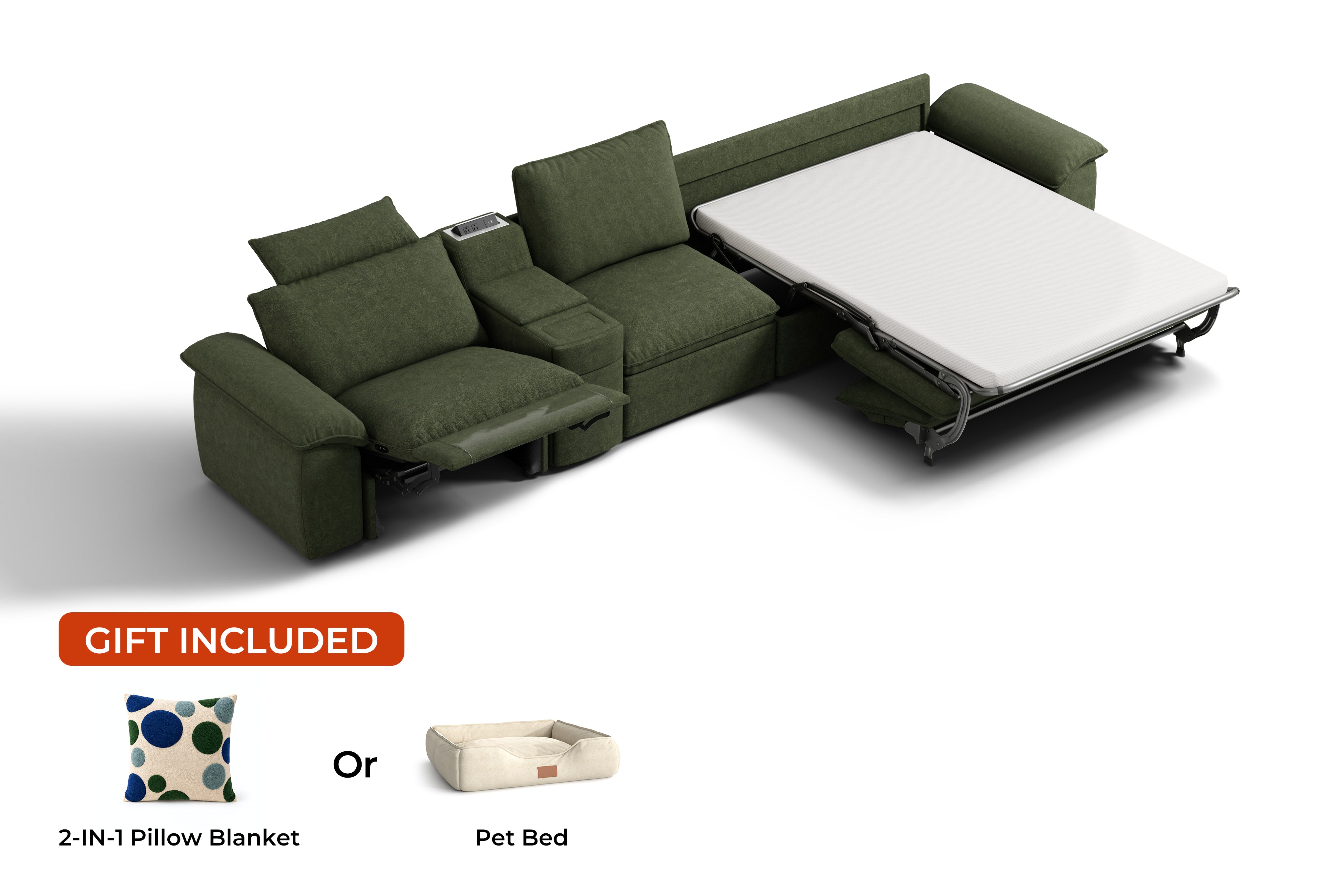 SOMA Oasis II 4-Sitzer L-förmiger vielseitiger Recliner mit verstecktem One-Pull-Sofa-Bett | Nap Armlehnen