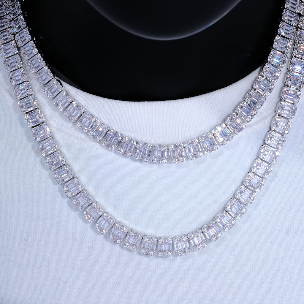 8mm Eisklarer Rechteckiger Baguette Tennis Chain