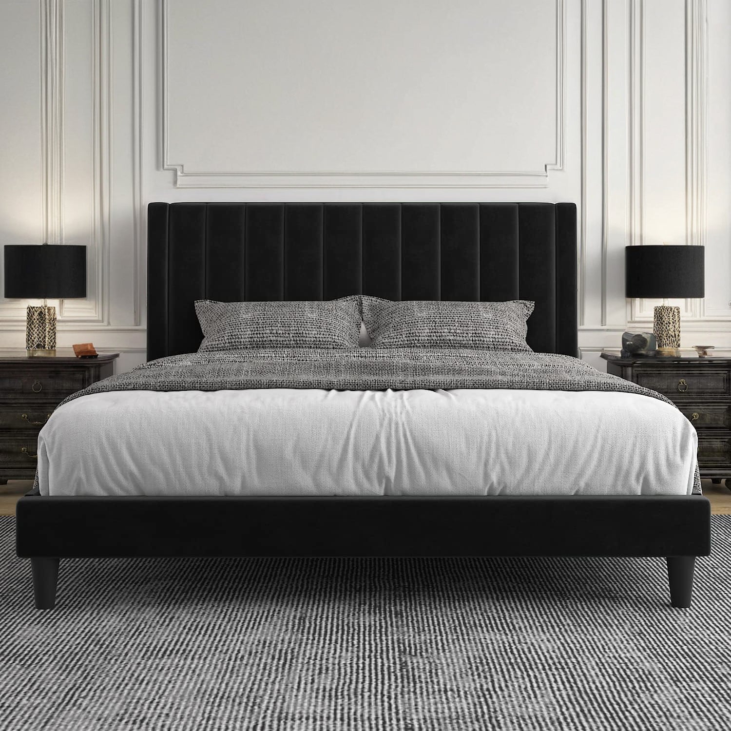 Samt Bezug Bettgestell mit gestepptem Kopfteil - Full/Queen/Kingsize