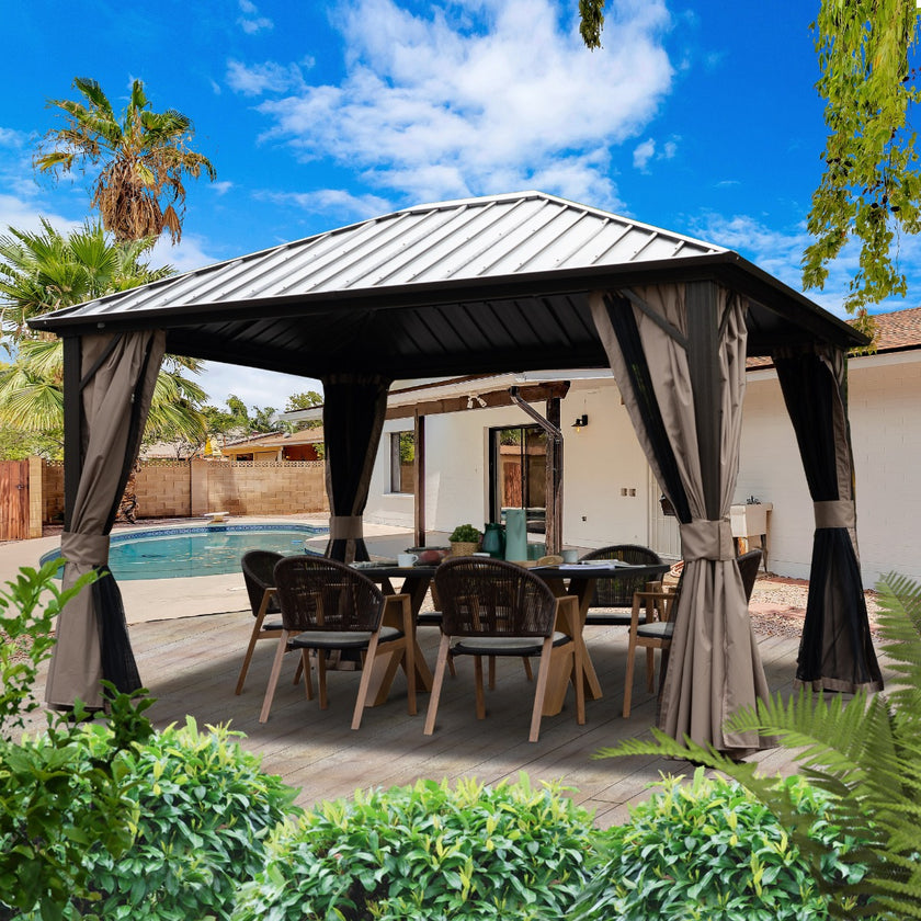 Kozyard Rosana 10'x12' Hardtop Aluminium Permanent Gazebo mit 2-lagigen Wänden