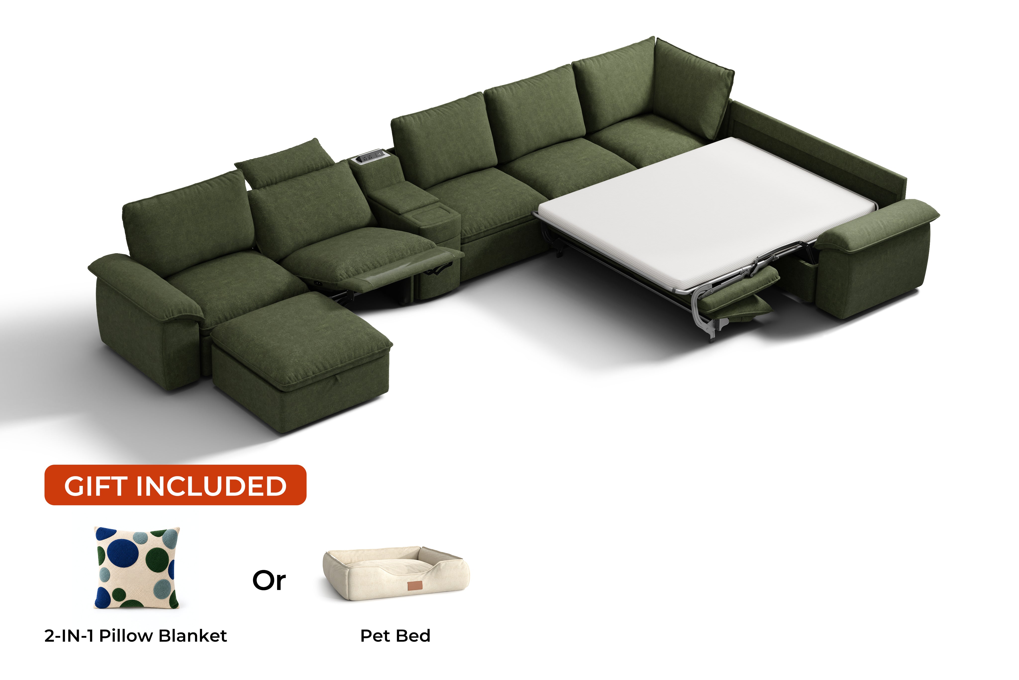 SOMA Oasis II 8-Sitzer L-förmiger vielseitiger Recliner mit verstecktem Einziehsofa | Nap Armlehnen