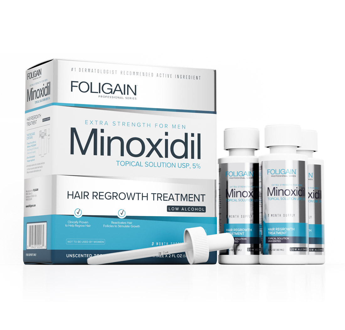 MINOXIDIL 5% FOLIGAIN HAIR REGROWTH TREATMENT for Men (Alcohol-Free Formula) (6 fl oz) 180ml 3 Month Supply